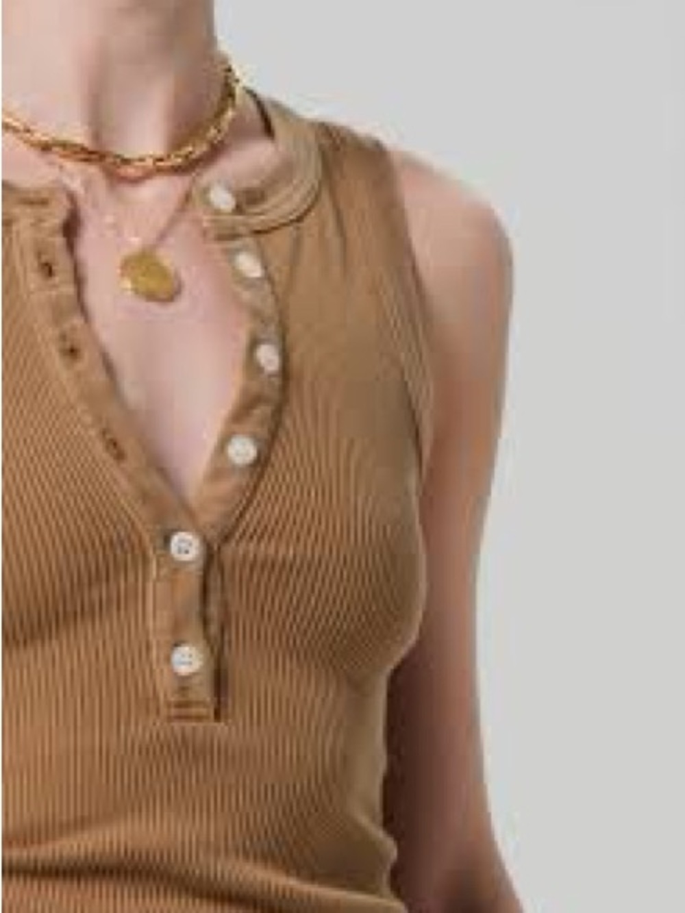 Citizens of Humanity Caralyn Ribbed Sleeveless Henley Tank Top - tan